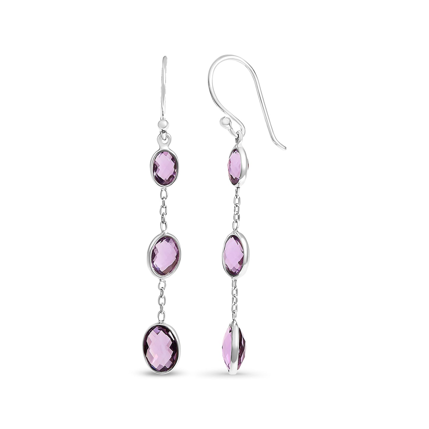 Boucles d'oreilles ovales en améthyste violette taillées en damier en argent sterling .925