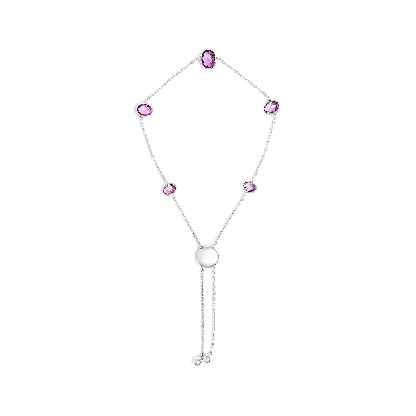 .925 Sterling Silver Adjustable Bolo Bracelet with Purple Amethyst