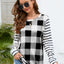 Plaid Striped Round Neck Long Sleeve T-Shirt - Korvel