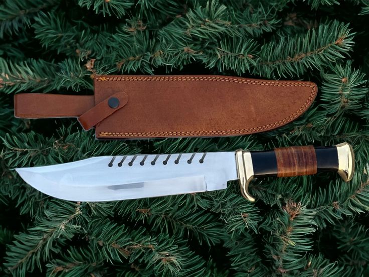 Custom Handmade Frontier Legend Bowie Knife – D2 Steel Blade & Leather Handle, 16" Length - Korvel