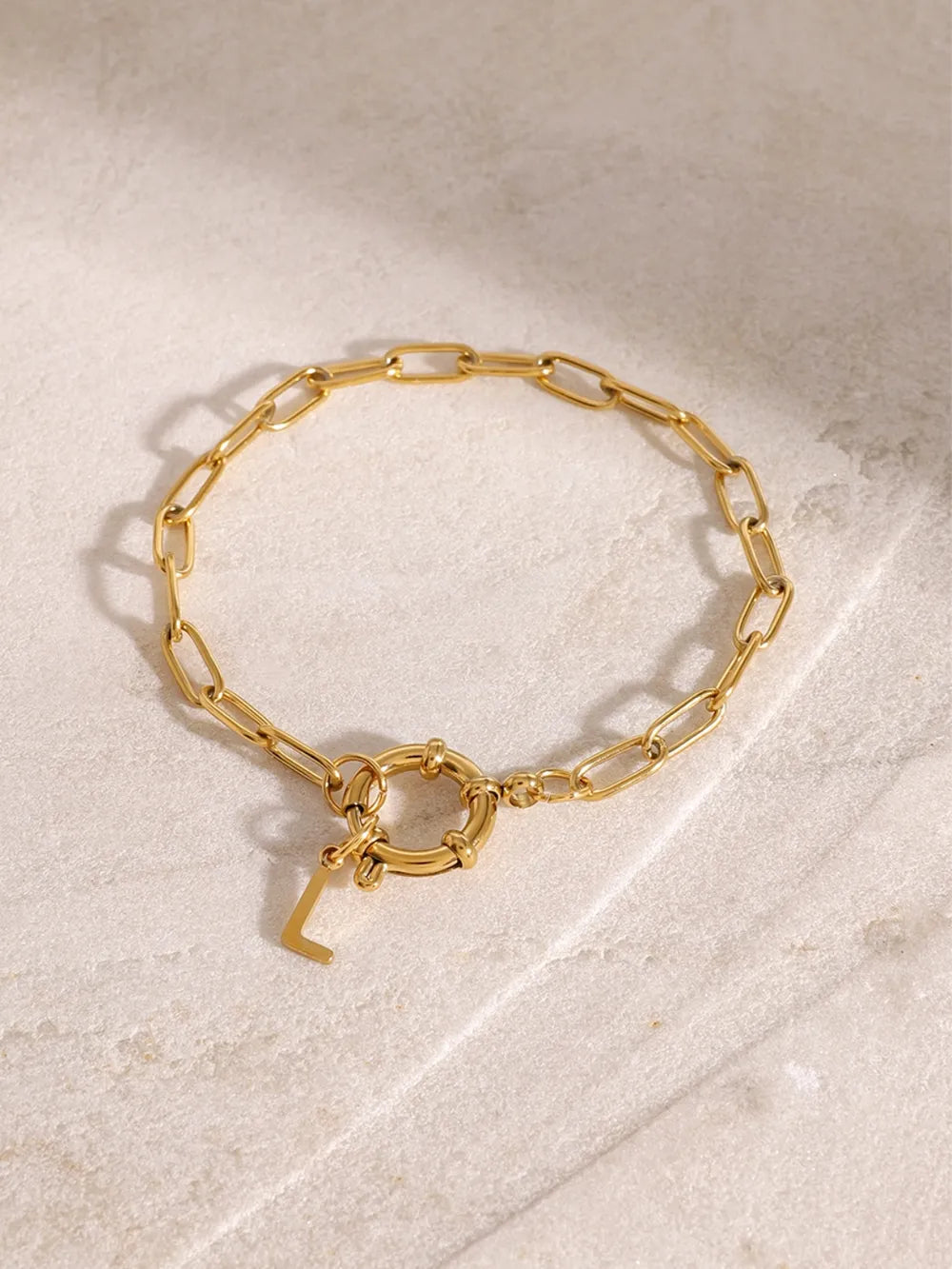 18K Gold-Plated Stainless Steel Letter L Bracelet - Korvel