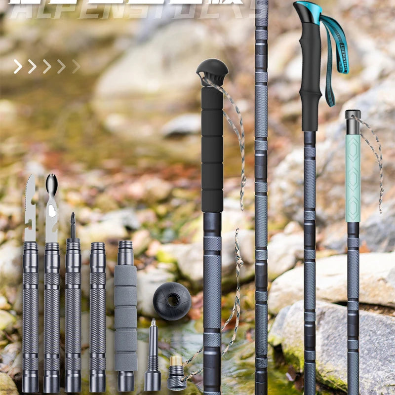 Folding telescopic outdoor hiking tactical self-defense stick Walking stick - Korvel