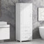 Tall bathroom storage cabinet with two drawers and adjustable shelves for independent storage - Korvel