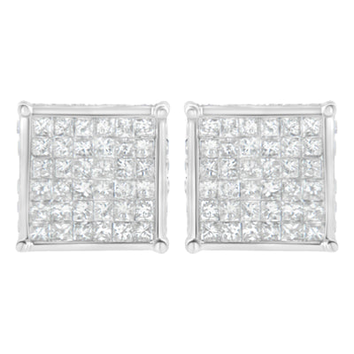 Pendientes de diamantes en corte princesa de 2 quilates en oro blanco de 10K