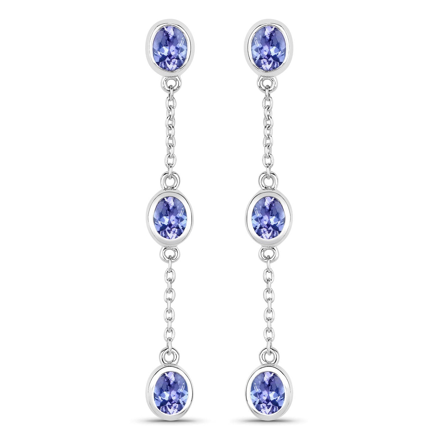 Boucles d'oreilles en argent sterling avec tanzanite véritable de 1,98 carat