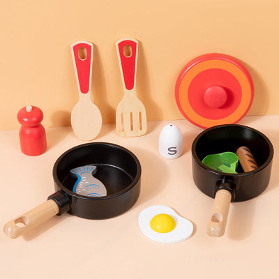 Children's wooden simulation home cooking pot set kitchen cooking with joy cooking utensils wooden toys - Korvel
