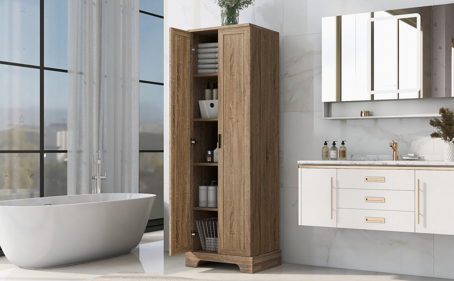 Elegante armario de almacenamiento marrón con estante ajustable