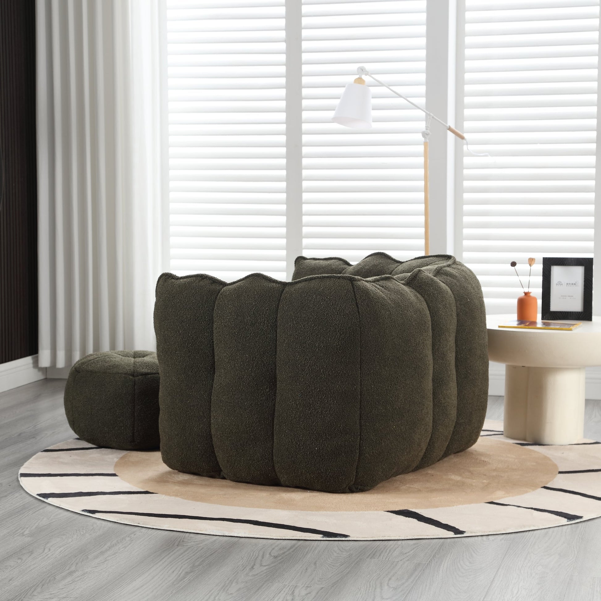 Soft Bean Bag Chair with High Resilient Foam(Chips)for living room and bedroom,Comfortable Square Lazy Sofa with Footstool - Korvel