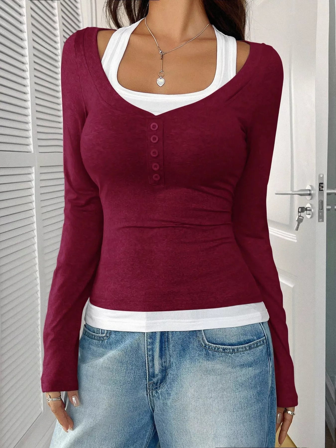 Camiseta de Estilo de Dos Piezas con Escote Redondo