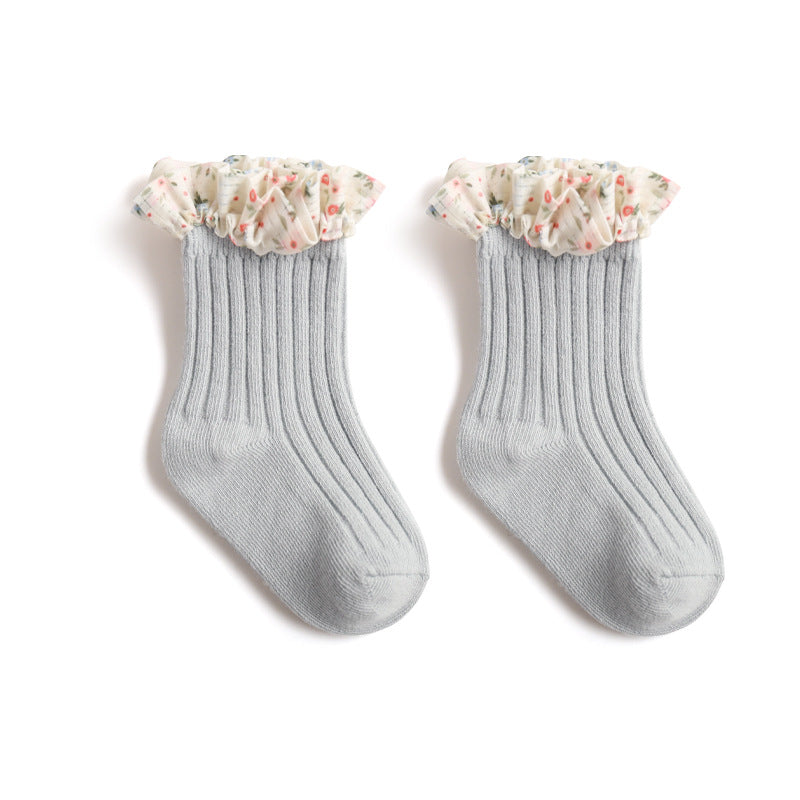 Korean Style Baby Socks with Floral Lace
