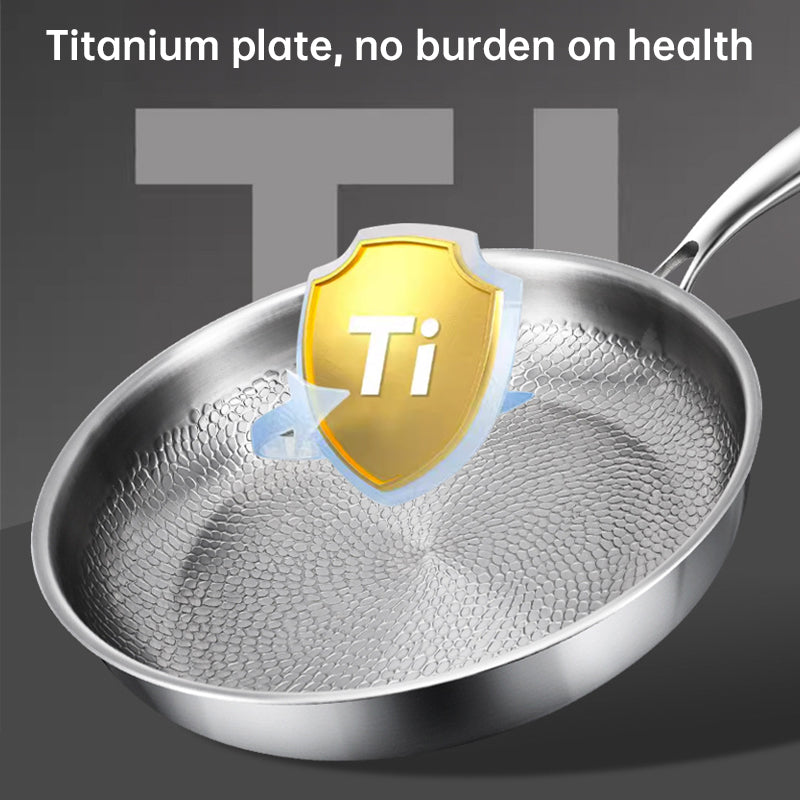 German uncoated pure titanium frying pan with fish - scale hammer pattern. Non - stick, ideal for household steak frying, a piec - Korvel