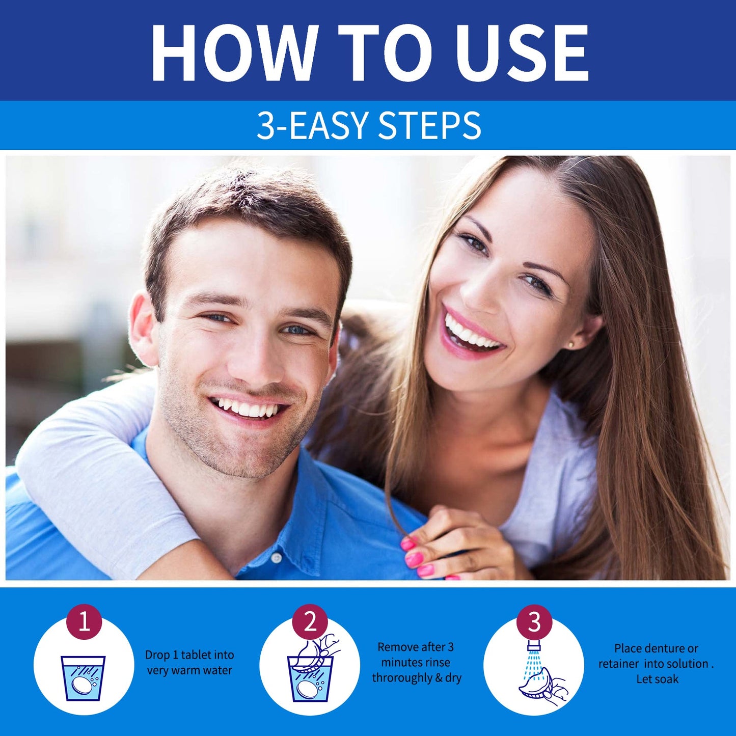 Denture Cleaning Tablet, White Denture Fresh Breath Oral Care Cleaning Tablet - Korvel