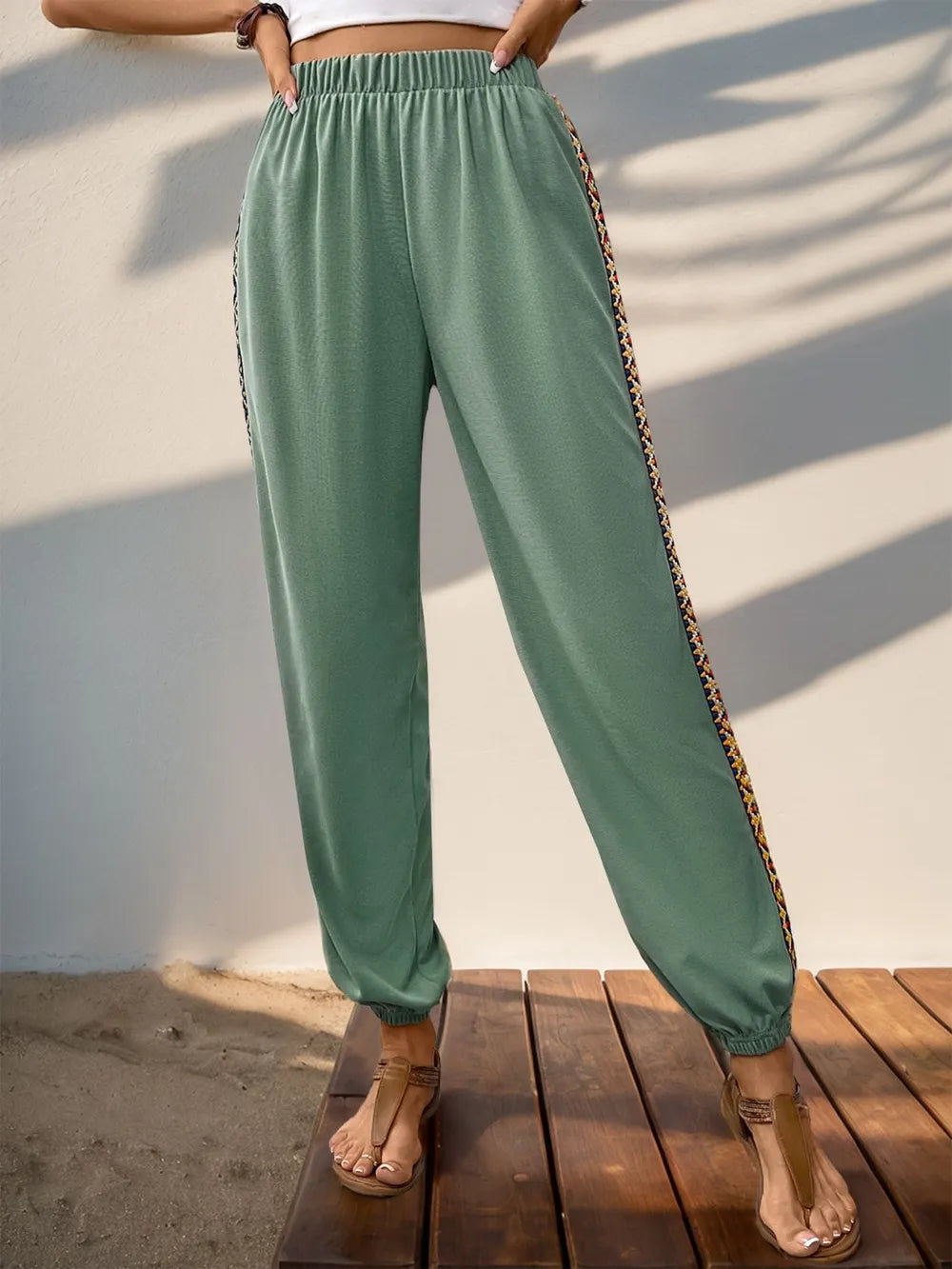 Joggers à taille élastique en patchwork Perfee Weave Band
