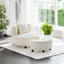 Fauteuil en tissu teddy beige moderne avec pouf