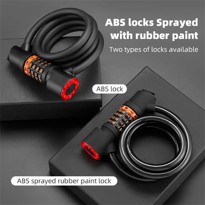 1.2M/1.8M Bike Lock Anti-theft 5 Digit Combination Password Security Lock With LED Light MTB Road Bike Steel Cable Bicycle Lock - Korvel
