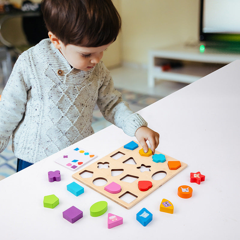 Wooden shape matching block box, children's early education cognitive color, graphic matching card, matching block toy - Korvel