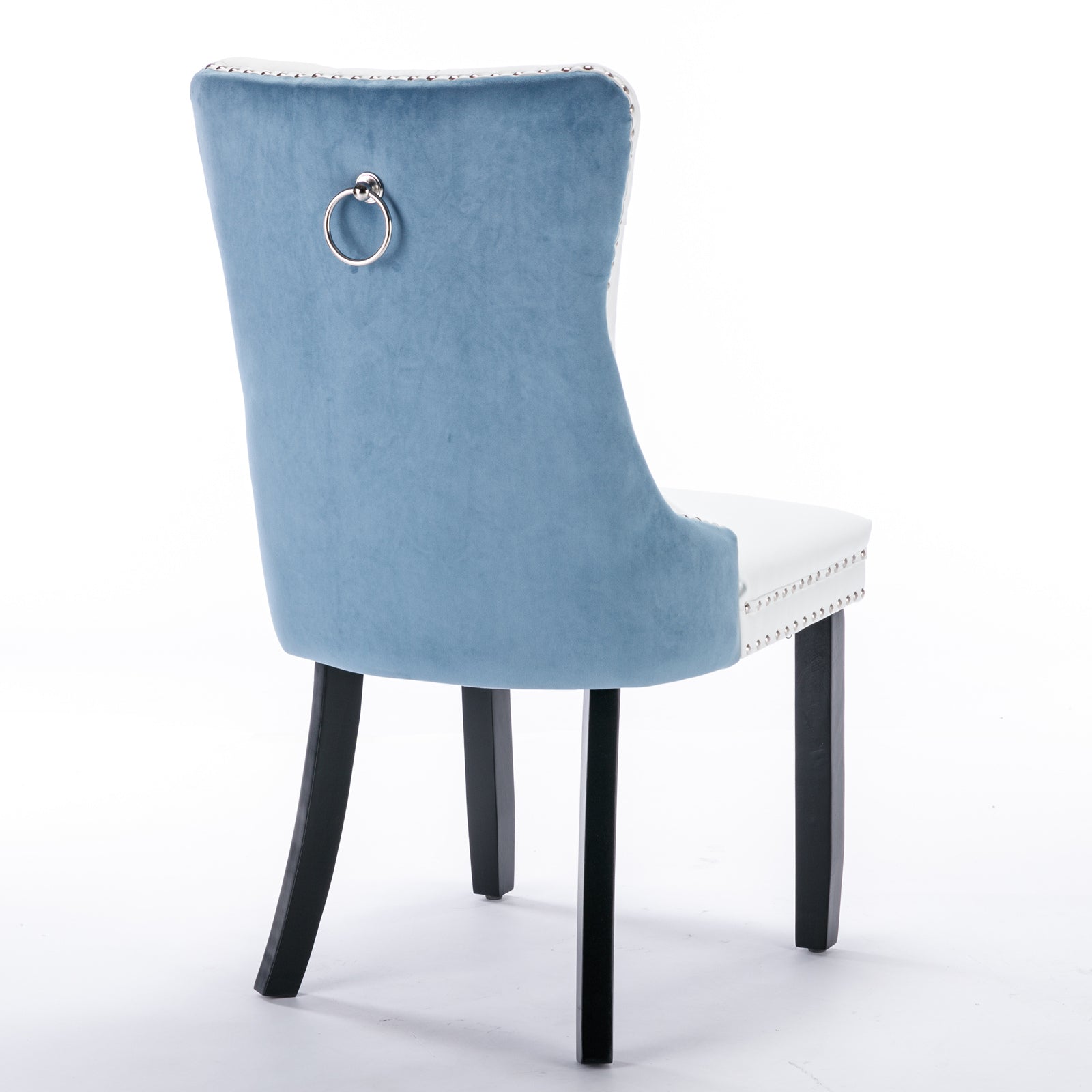 A&A Furniture Nikki Collection Modern High-end Tufted Solid Wood Contemporary PU 2-Pcs Set White+Light Blue - Korvel