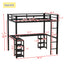 Cama loft de metal negro premium con escritorio y estantes