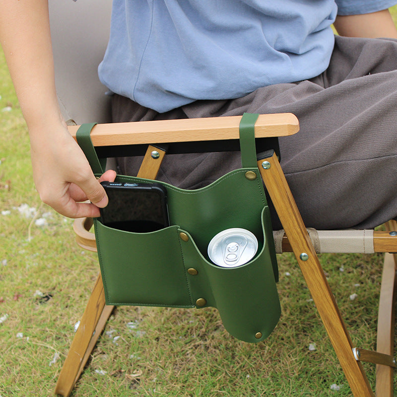 Camping chair leather storage bag mobile phone beer beverage storage bag outdoor chair side bag miscellaneous storage - Korvel