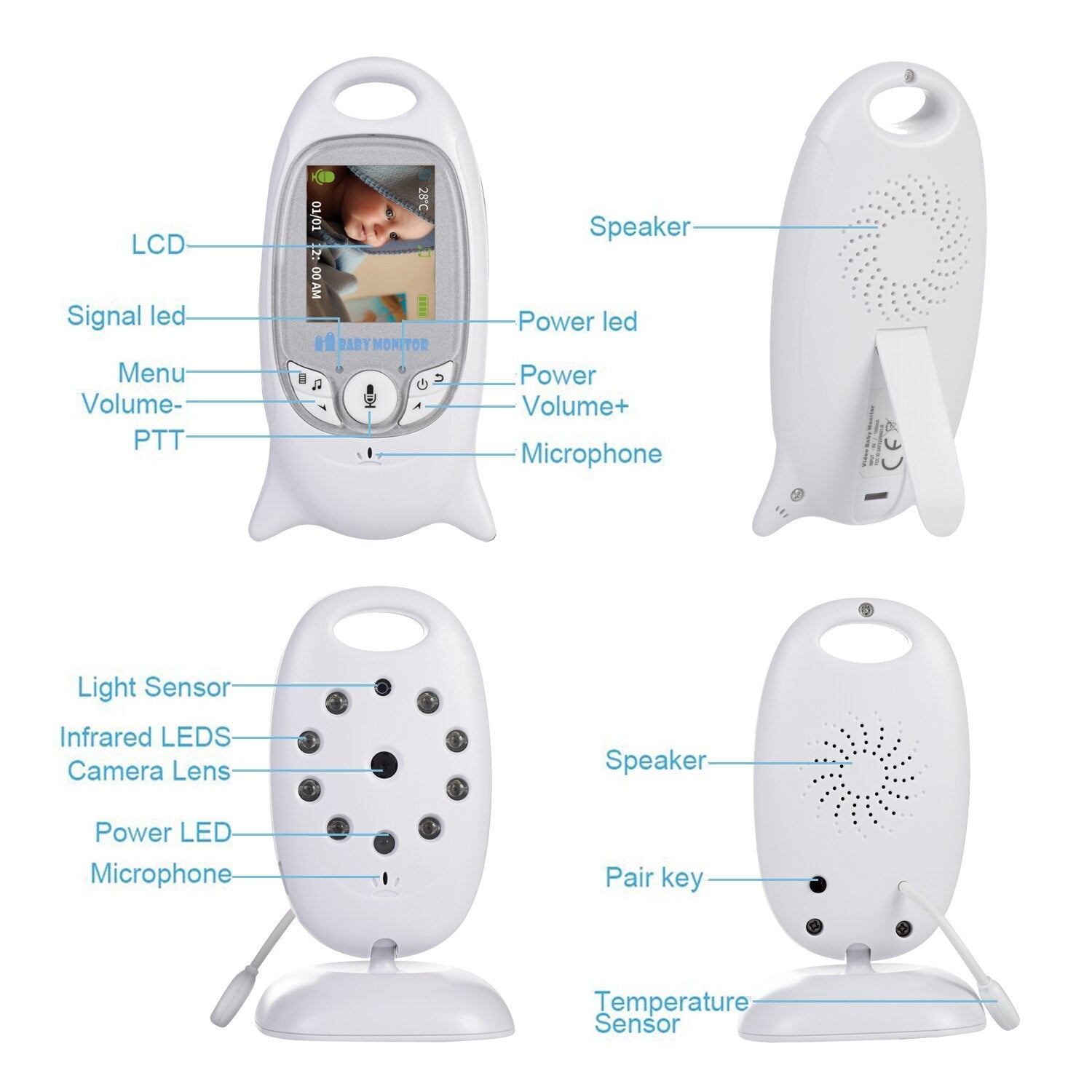 VB601 Baby Monitor 2 inch BeBe Baba Electronic Babysitter Radio Video Nanny Camera Night Vision Temperature Monitoring 8 Lullaby - Korvel