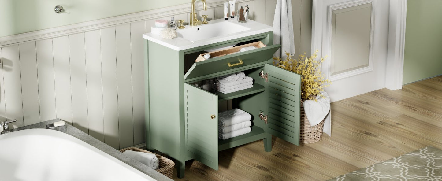 30-Inch Bathroom Vanity with Ceramic Sink Combination, Ample Storage - Features 1 Pullout and Multifunctional Shelf Dividers - Korvel