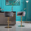 Set of 2 Bar Stools with Chrome Footrest and Base Swivel Height  Velvet + Golden Leg Simple Bar Stool-Grey - Korvel