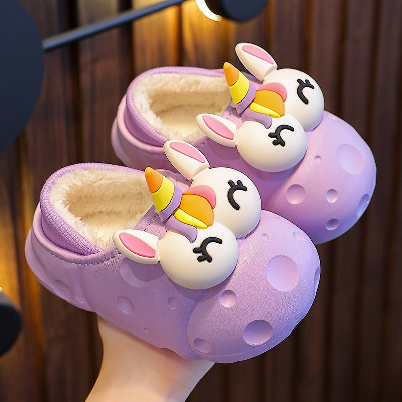 Autumn and winter baby cotton slippers for boys and girls, warm and plush bag with cotton cover and waterproof large, medium, and small children cotton slippers - Korvel