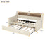 Twin Size Daybed with Trundle, Upholstered Daybed with Charging Station and LED Lights, Beige - Korvel
