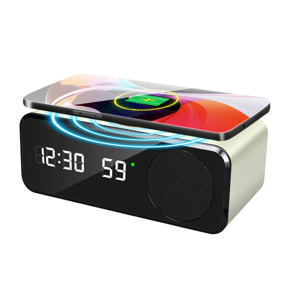 Haut-parleur Bluetooth avec chargement sans fil, horloge et thermomètre