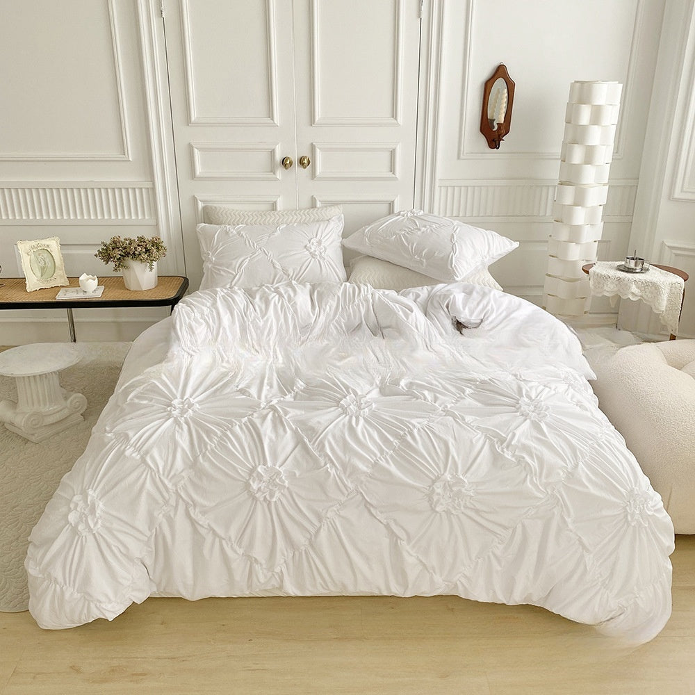 Elegant Solid Color Duvet Cover Set with Distressed Button Design