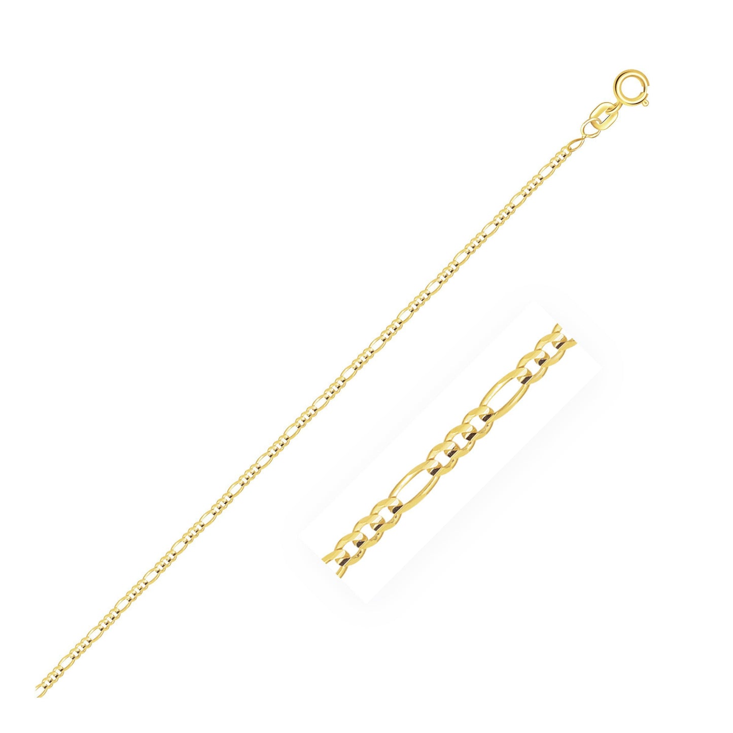 Cadena Figaro Sólida de Oro Amarillo de 14k - 1.3mm