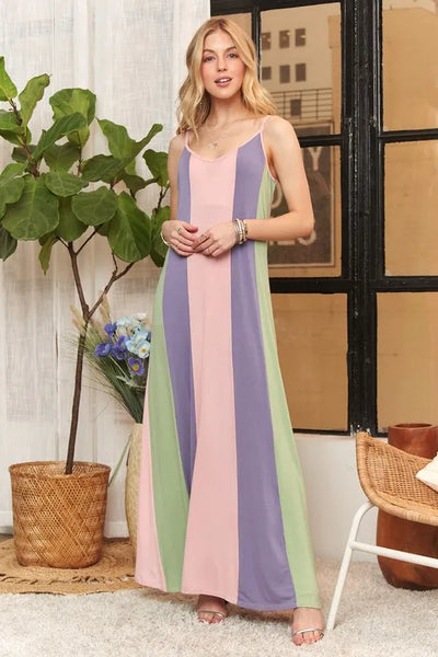 Chic Color Block Sleeveless Maxi Cami Dress for Women
