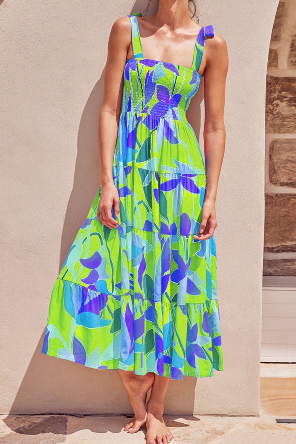 Charming Floral Tie-Shoulder Midi Dress for Summer Escapes - Korvel