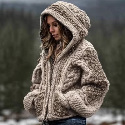 Cardigan à capuche zippé imprimé pour femmes