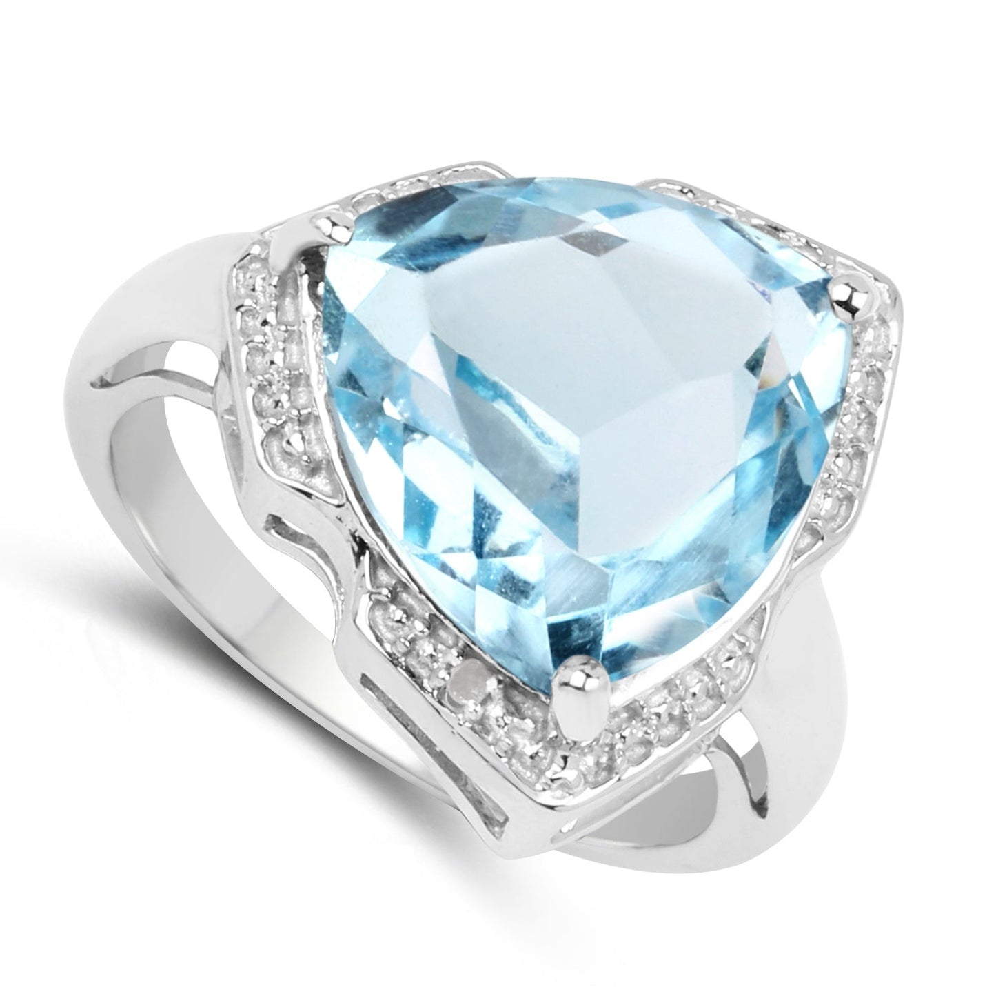 Bague de fiançailles en argent sterling avec topaze bleue de 8,30 carats et diamants