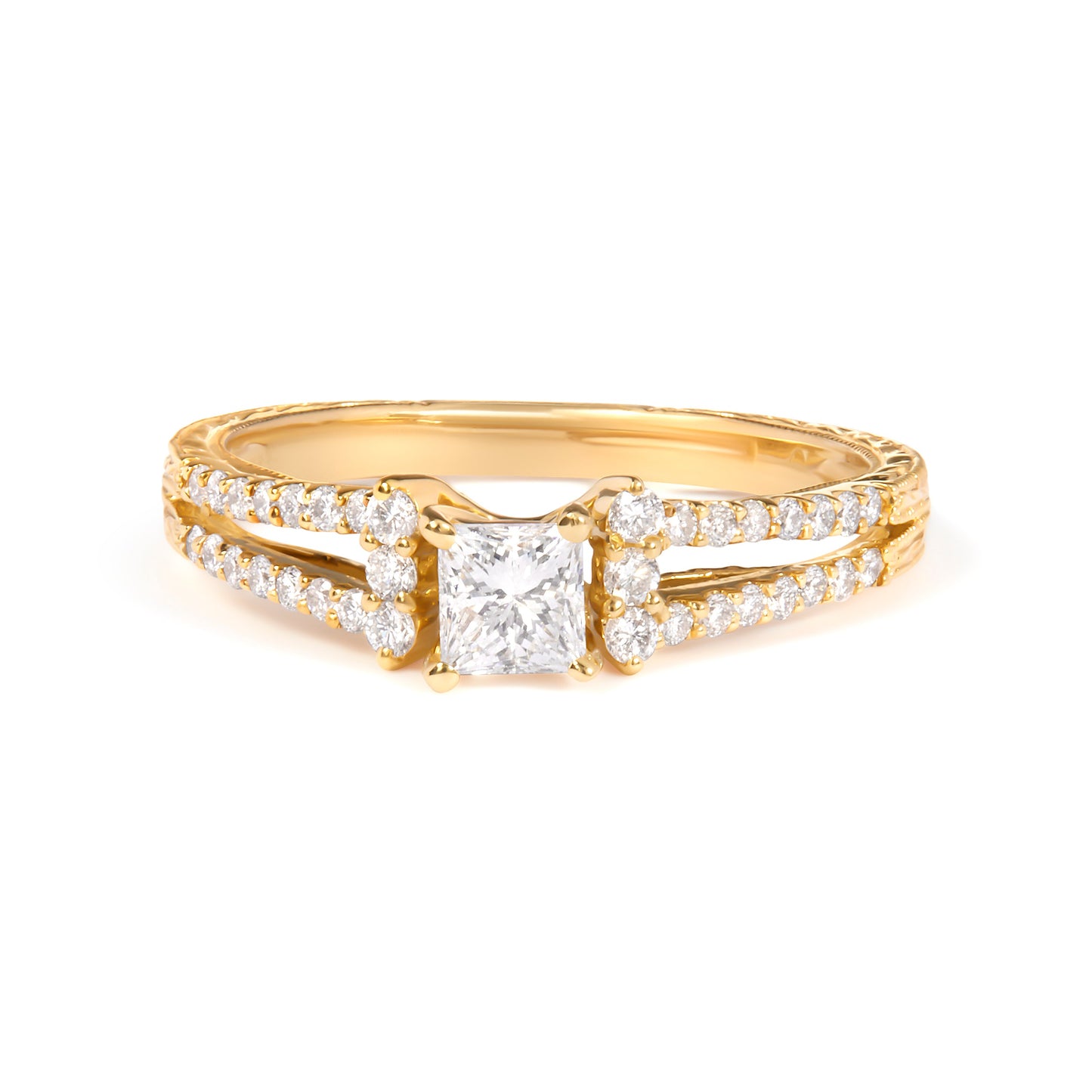 14K Yellow Gold Diamond Split Shank Engagement Ring - Size 7