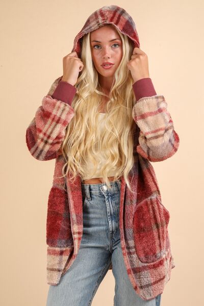 Trendy Hooded Plaid Jacket - Cozy & Colorful Outerwear for Chilly Days - Korvel