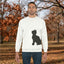 Minimalist Cat Silhouette Crewneck - Dual Black Cats with Paw-Print Sleeve