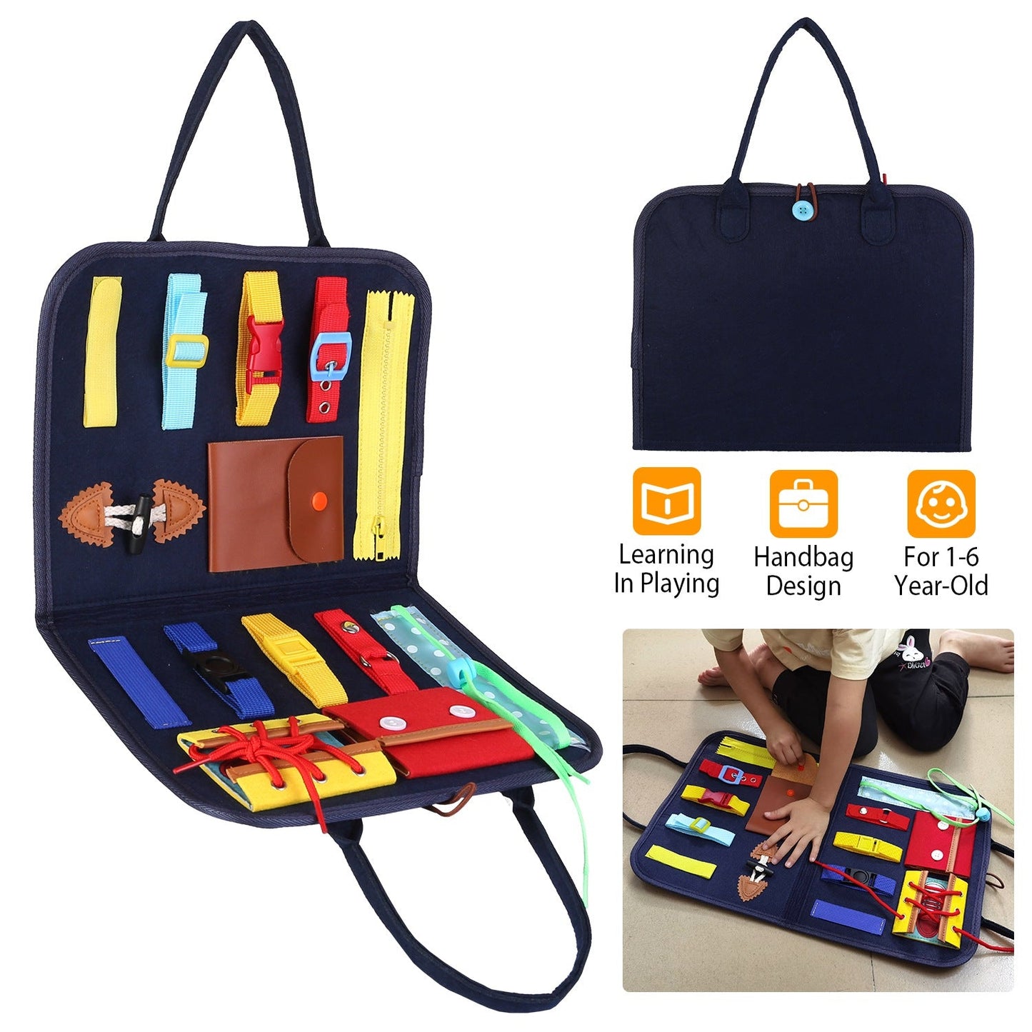 Tablero de Actividades para Niños - Juguete Sensorial Montessori para Edades de 1 a 6 Años