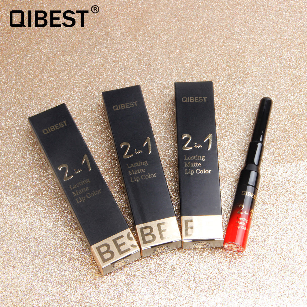 QIBEST 2-en-1 Brillo Labial y Lápiz - Pintalabios Líquido Mate