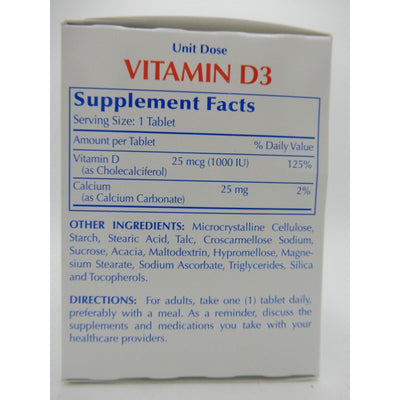 Major Vitamin D3 25 Mcg (1000 IU) - 100 Tabletas de Dosis Única