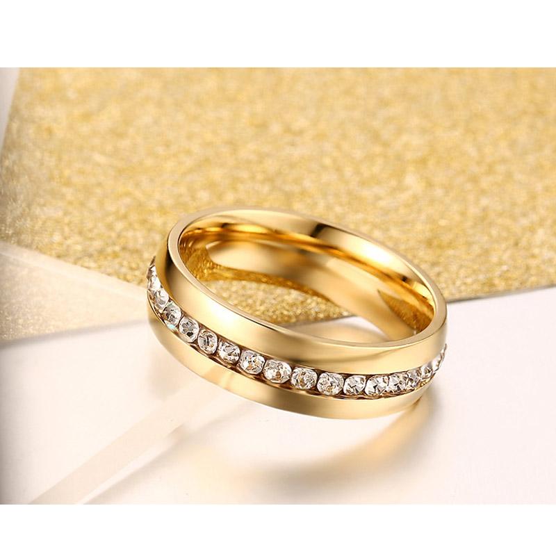 crystal wedding ring for women 6mm stainless steel engagement - Korvel
