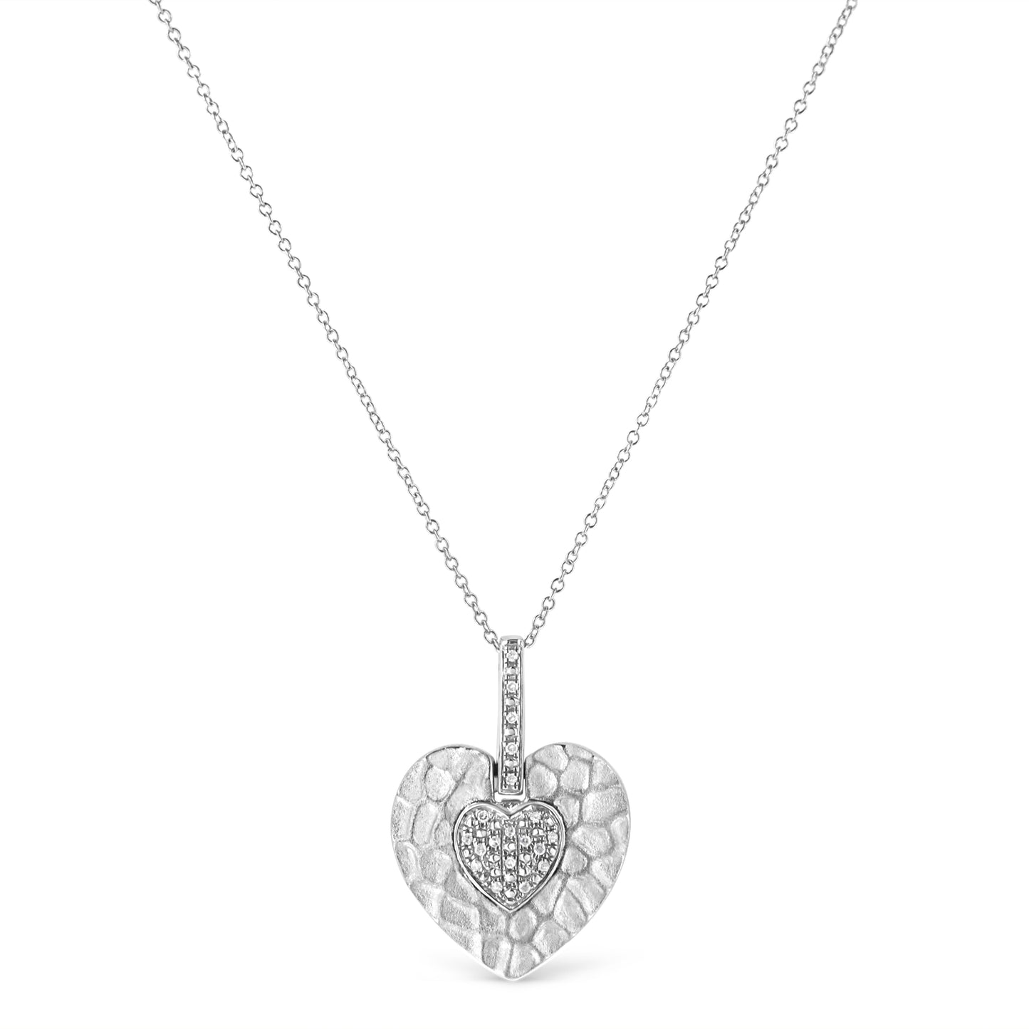 .925 Sterling Silver Heart Pendant Necklace with Diamond Accents