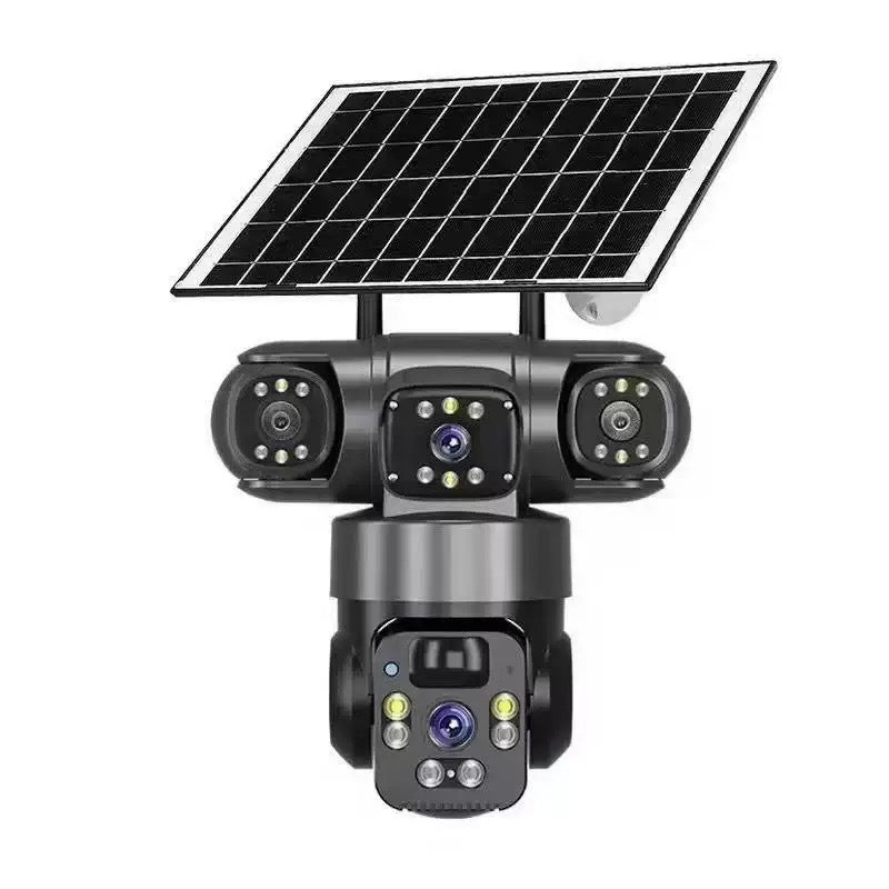 V380 360-Degree Panoramic 3-View 3-Lens Wireless WiFi/4G Solar-Powered Camera Surveillance System - Korvel