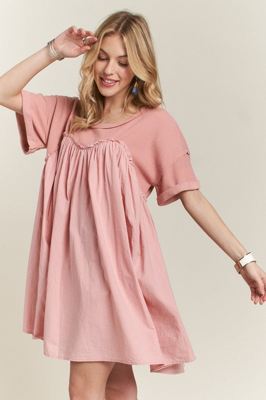 Charming Round Neck Half Sleeve Babydoll Dress