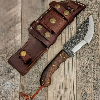 Premium 1095 Hammer Forged Steel Gut Hook Tracker Knife with Luxurious Rosewood Handle - 10 Inches - Korvel