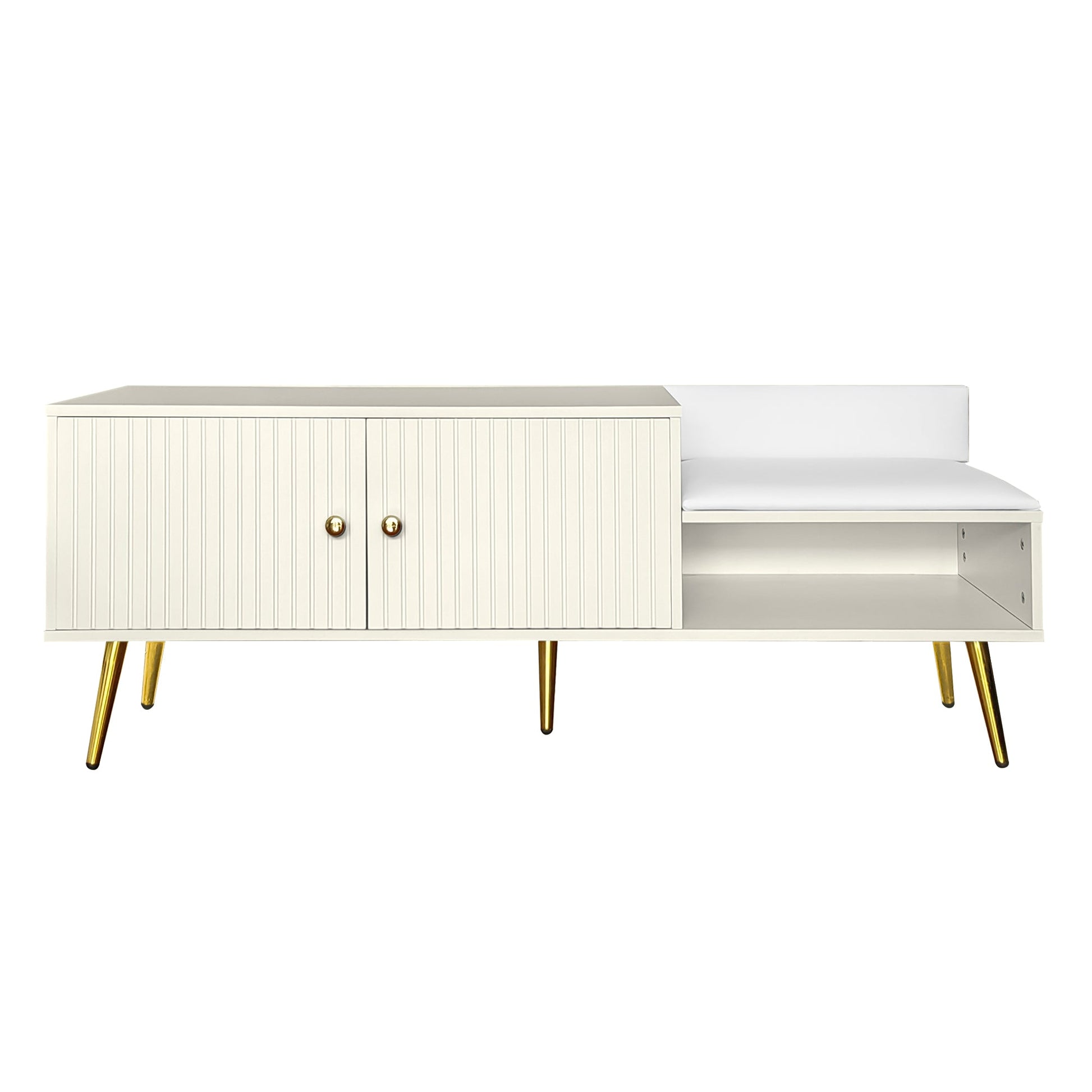 Modern Shoe Storage Bench with Hidden Storage and Upholstered Cushions for Bedside, Living Room and Entryway ((Antique White) - Korvel
