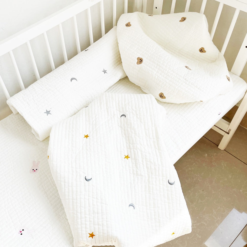 Baby fitted sheet pure cotton plus cotton sheets ins Japanese and Korean style quilted embroidered newborn sheets autumn and winter children's mattress - Korvel