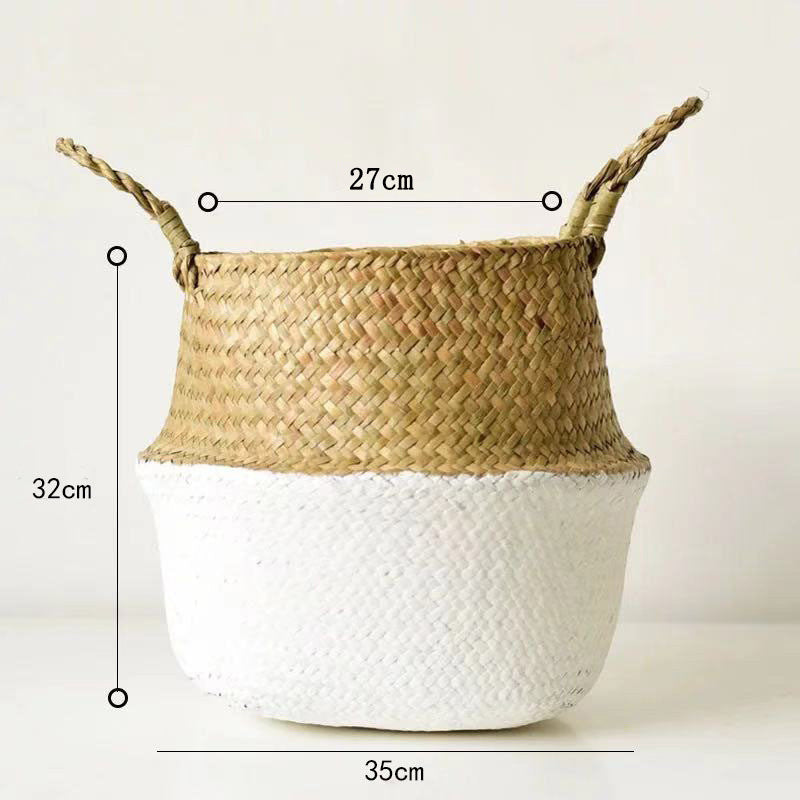 Scandinavian Style Wicker Handbasket Flower Pot Rattan Weave Plant Grass Woven Floor Folding Wicker Basket Weaving - Korvel