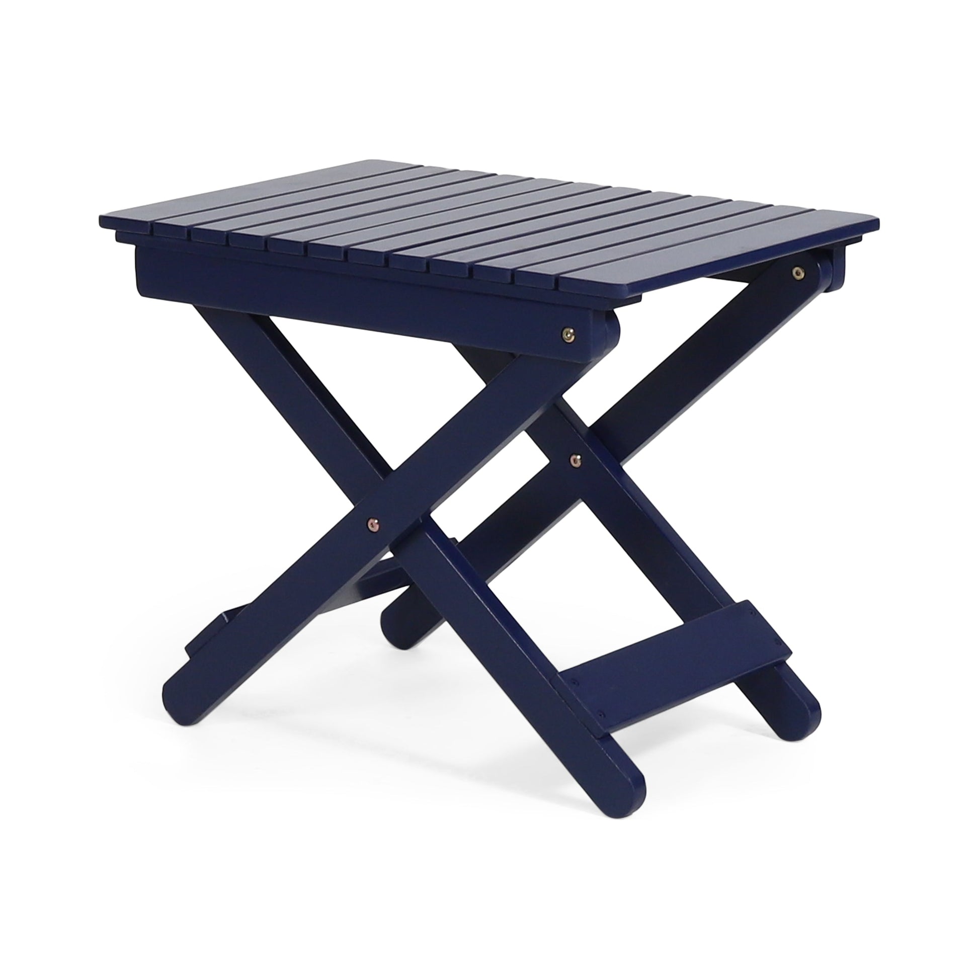 Outdoor Folding Wooden Side Table, Navy Blue, 15"D x 22.75"W x 18.25"H - Korvel